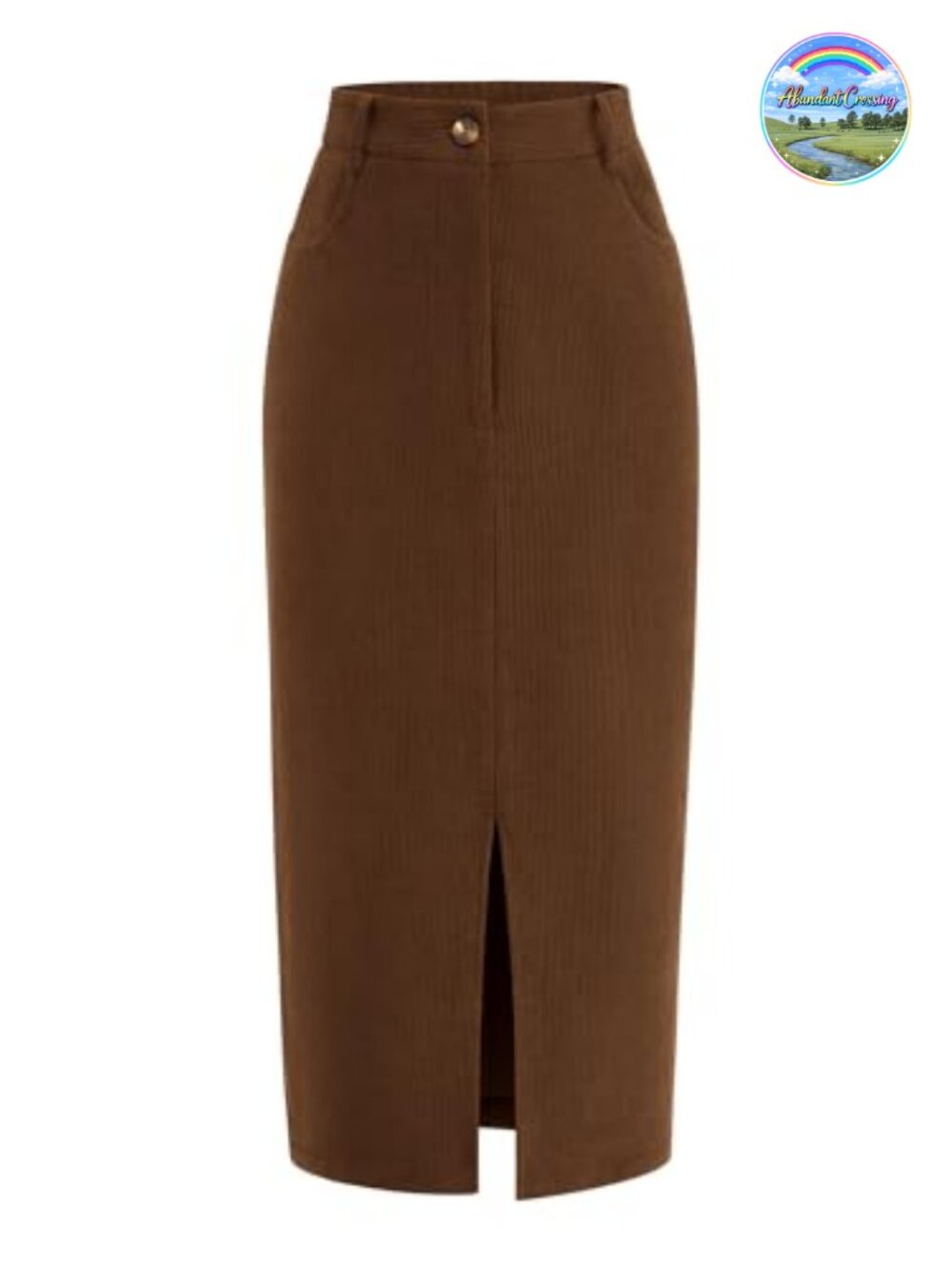 Corduroy High Waist Pencil Midi Skirt with Slit Pockets Fall Winter